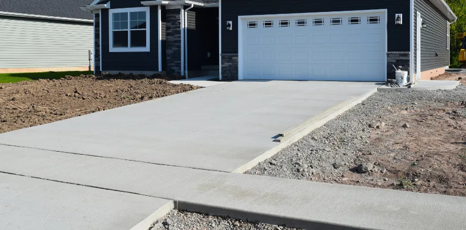 Residential driveway excavation project in Dallas with new concrete driveway and site grading
